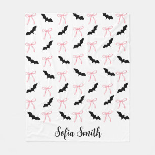 Halloween Coquette roze strik en zwarte vleermuize Fleece Deken