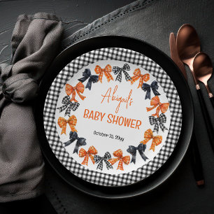 Halloween Coquette Zwart Oranje bogen Baby showe Papieren Bordje