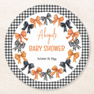 Halloween Coquette Zwart Oranje bogen Baby showe Ronde Kartonnen Onderzetter