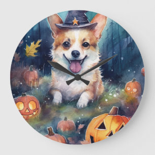 Halloween Corgi met Pompoenen Eng Grote Klok