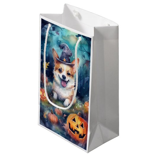 Halloween Corgi met pompoenen eng Klein Cadeauzakje (Voorkant Gekanteld)