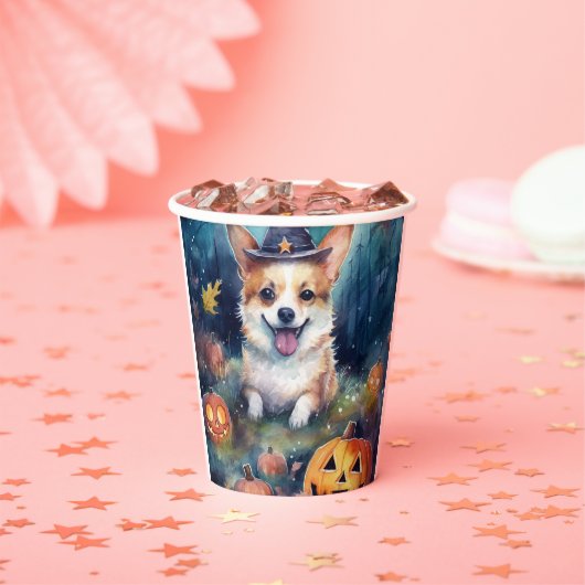 Halloween Corgi met pompoenen eng Papieren Bekers (Insitu)