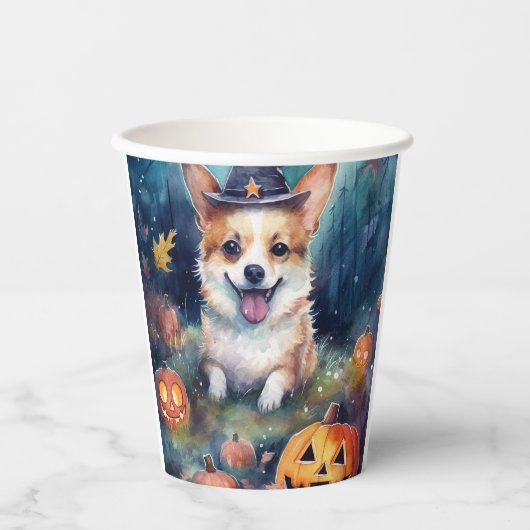 Halloween Corgi met pompoenen eng Papieren Bekers (Voorkant)