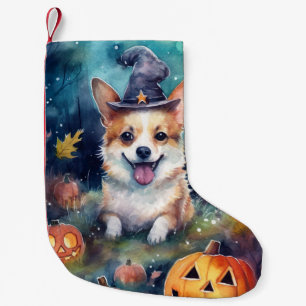 Halloween Corgi Met Pompoenen Schattig Kleine Kerstsok