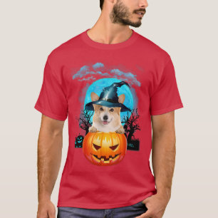Halloween Corgi Witch Pumpkin en Blue Moon T-shirt