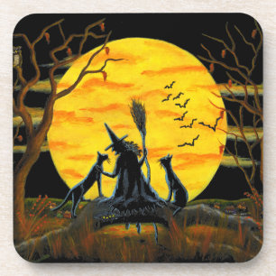 Halloween cork back onderzetters, witch, zwart, ka onderzetter