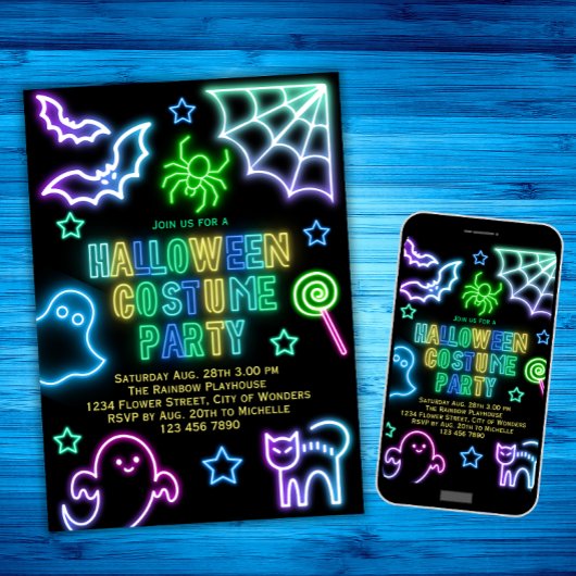 Halloween Costume Fête Invitation Enfants Neon Spo