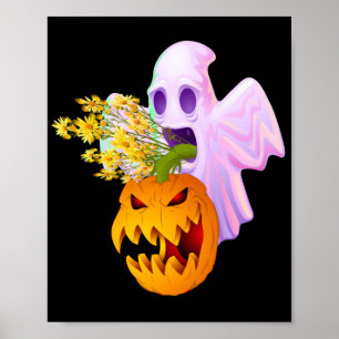 Halloween Costume Floral Ghost Pumpkin Poster