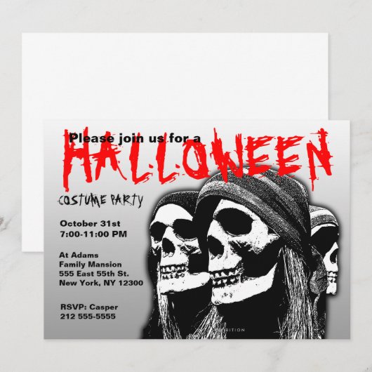 Halloween Costume Party Invitation Pirate Skull Kaart (Voorkant / Achterkant)