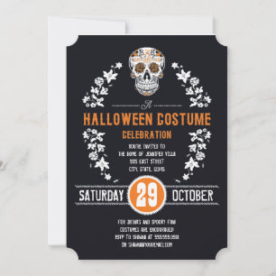 Halloween Costume Party Sugar Skull Invitations