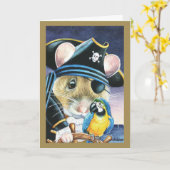 Halloween Costume Pirate Mouse Waterverf Art Kaart (Gele Bloem)