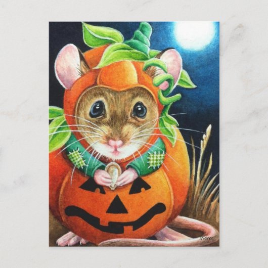 Halloween Costume Pumpkin Mouse Waterverf Art Briefkaart (Voorkant)