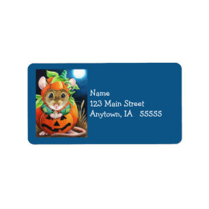 Halloween Costume Pumpkin Mouse Waterverf Art Etiket
