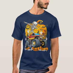 Halloween Costume Skeleton Riding Monster Truck Pu T-shirt