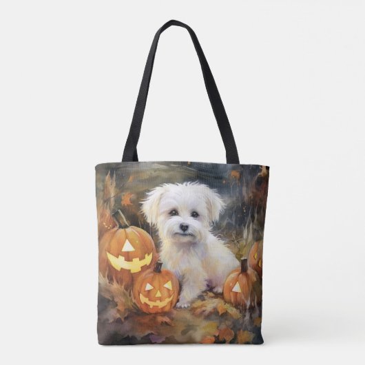 Halloween Coton de tulear with Pumpkins Scary Draagtas (Achterkant)
