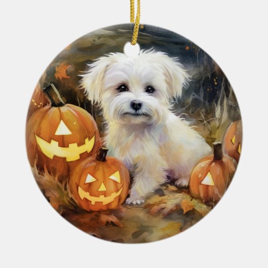 Halloween Coton de tulear with Pumpkins Scary Keramisch Ornament (Voorkant)