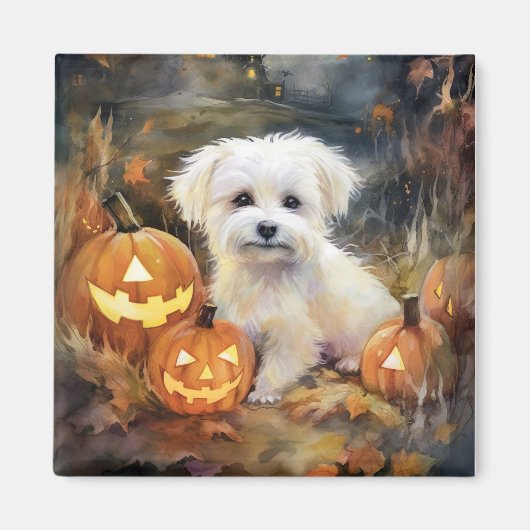 Halloween Coton de tulear with Pumpkins Scary Magneet (Voorkant)