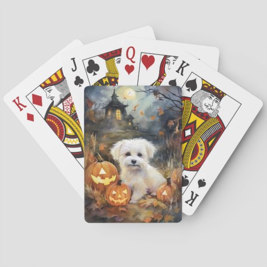 Halloween Coton de tulear with Pumpkins Scary Pokerkaarten (Achterkant)