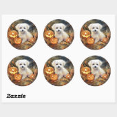 Halloween Coton de tulear with Pumpkins Scary Ronde Sticker (Vel)