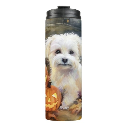 Halloween Coton de tulear with Pumpkins Scary Thermosbeker (Voorkant)