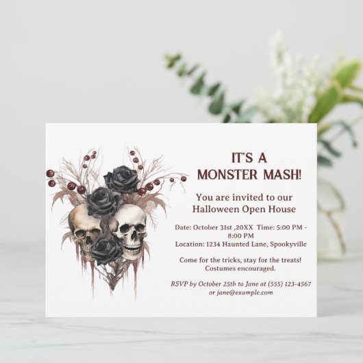 Halloween crâne Open House Invitation (Debout devant)