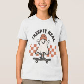 Halloween Creep Real Cute Ghost Skateboard Tri-Blend Shirt (Voorkant)