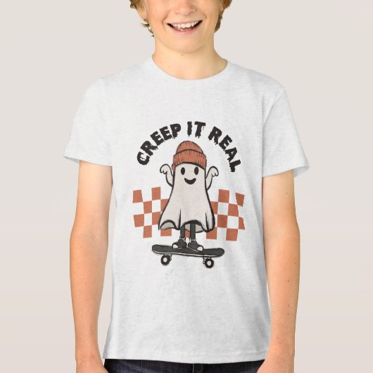 Halloween Creep Real Cute Ghost Skateboard Tri-Blend Shirt (Voorkant)