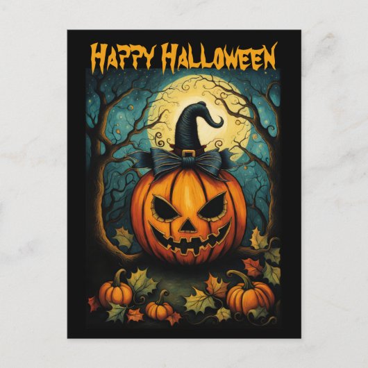 Halloween Creepy Bow Pumpkin Black Briefkaart (Voorkant)