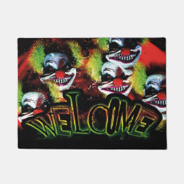 halloween creepy kwaadaardig horror clown collage deurmat