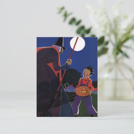  Halloween, Creepy Witch met Boy Briefkaart (Staand voorkant)