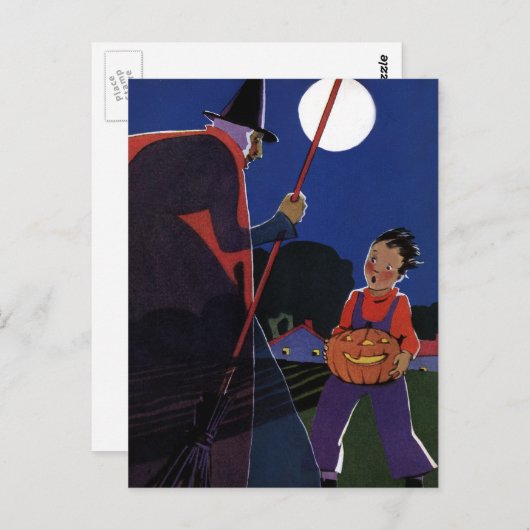 Halloween, Creepy Witch met Boy Briefkaart (Voorkant / Achterkant)