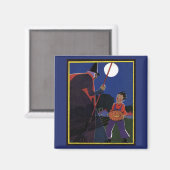 Halloween, Creepy Witch met Boy Magneet (Voorkant / Achterkant)