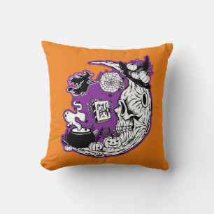 Halloween Crescent Moon Witch Skull Sierkussen