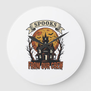 Halloween Crew T-shirt Vintage Geest Huis Ontwerp_ Grote Klok