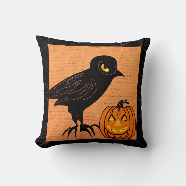 Halloween Crow en Pumpkin Nevermore door kedoki Kussen (Voorkant)