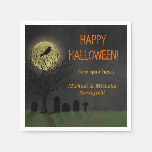 Halloween Crow on Tree beroemd gemaakt door Moon P Servetten (Voorkant)