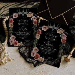 Halloween Crown Pink & Black Floral Wedding - B Kaart