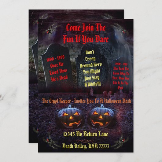 Halloween Crypt Keeper Graveyard Tombstone Bash Kaart (Voorkant / Achterkant)