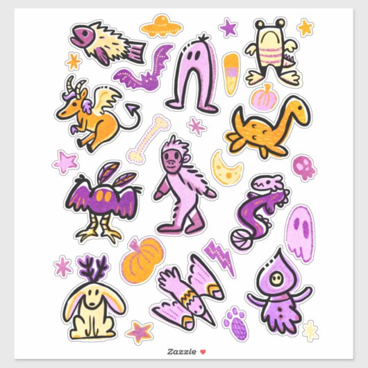 Halloween Cryptid Monsters Cartoon Pattern Sticker (Vel)