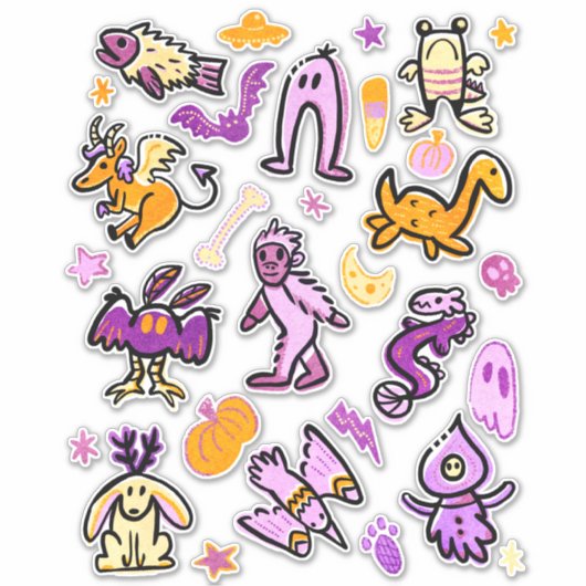 Halloween Cryptid Monsters Cartoon Pattern Sticker (Voorkant)