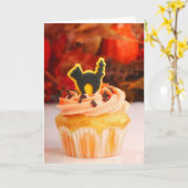 Halloween Cupcake met Herfst Foliage Kaart (Gele Bloem)