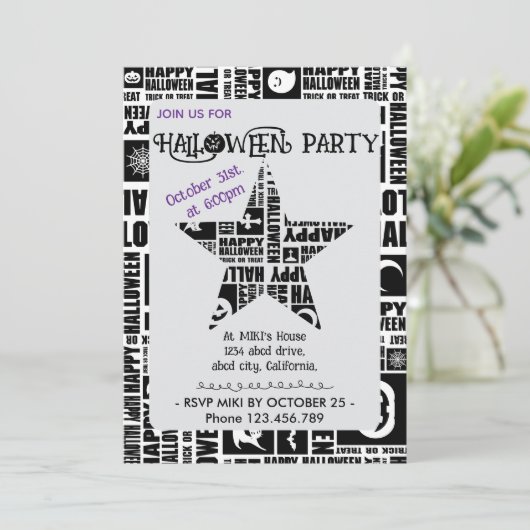 Halloween Custom Cool Whimsical Typography Zwart Kaart (Staand voorkant)