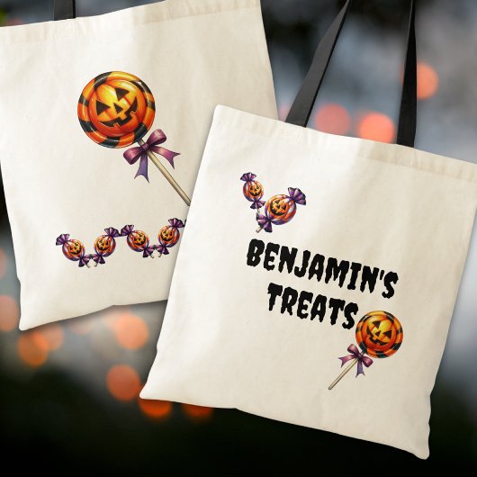 Halloween Custom Name Treat Tote Bag