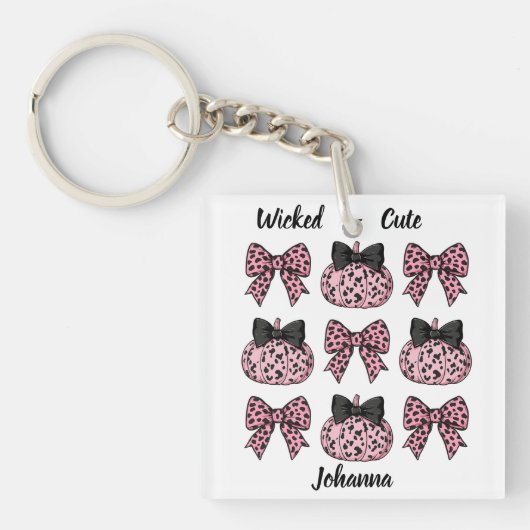 Halloween custom Pompoenen en bogen roze Coquette Sleutelhanger (voorkant)