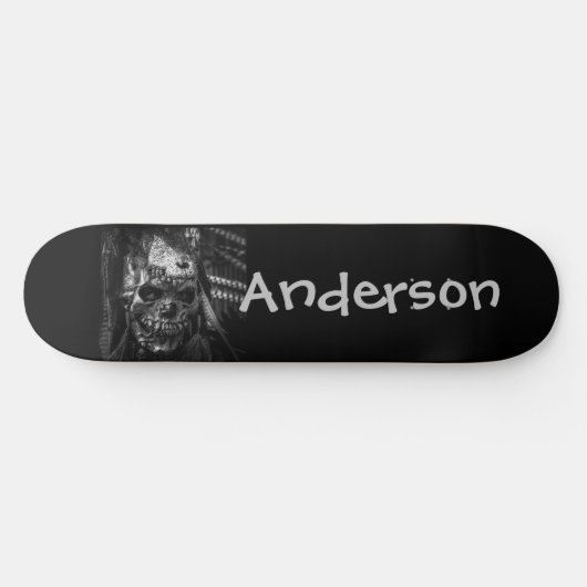 Halloween Custom Scary Skull Black & White Skatebo Skateboard (Horizontaal)