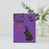 Halloween Custom Whimsical Funny Cat Paarse Briefkaart (Staand voorkant)