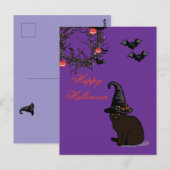 Halloween Custom Whimsical Funny Cat Paarse Briefkaart (Voorkant / Achterkant)