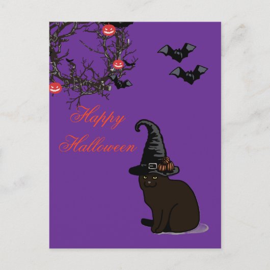 Halloween Custom Whimsical Funny Cat Paarse Briefkaart (Voorkant)
