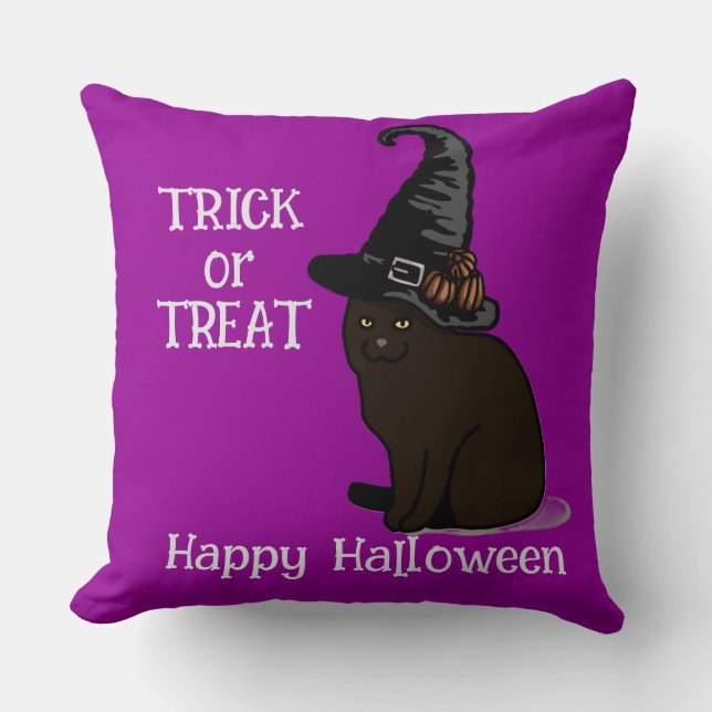 Halloween Custom Whimsical Funny Cat Paarse Kussen (Voorkant)