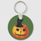  Halloween, Cute Black Cat in a Pumpkin Sleutelhanger (Voorkant)